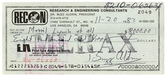 Buzz Aldrin Check Signed -- From Aldrin's RECON Engineering & Consulting Company